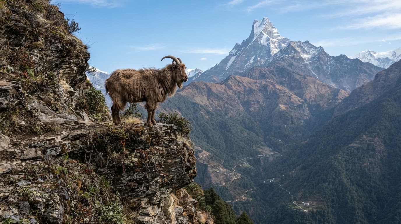 Himalayan Thar seen near the Mardi Himal trekking trail.