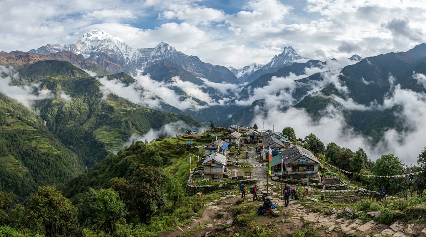 Tea houses at Pitam Deurali on the Mardi Himal Trek.