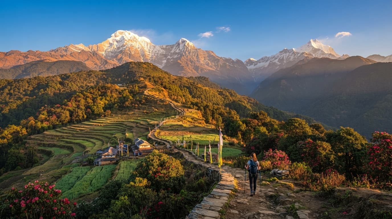 Sunrise over the Mardi Himal Trek trail near Kande.
