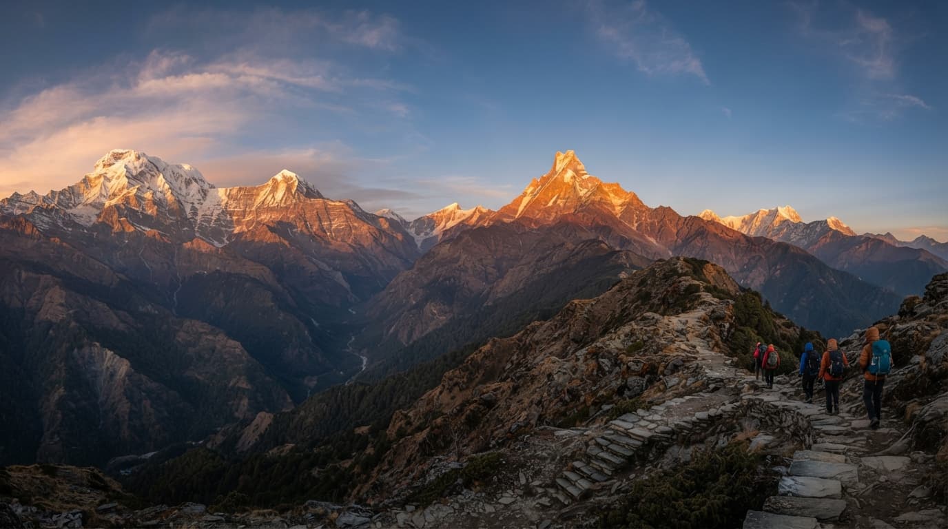 Panorama of Annapurna South and Machhapuchhre from High Camp.