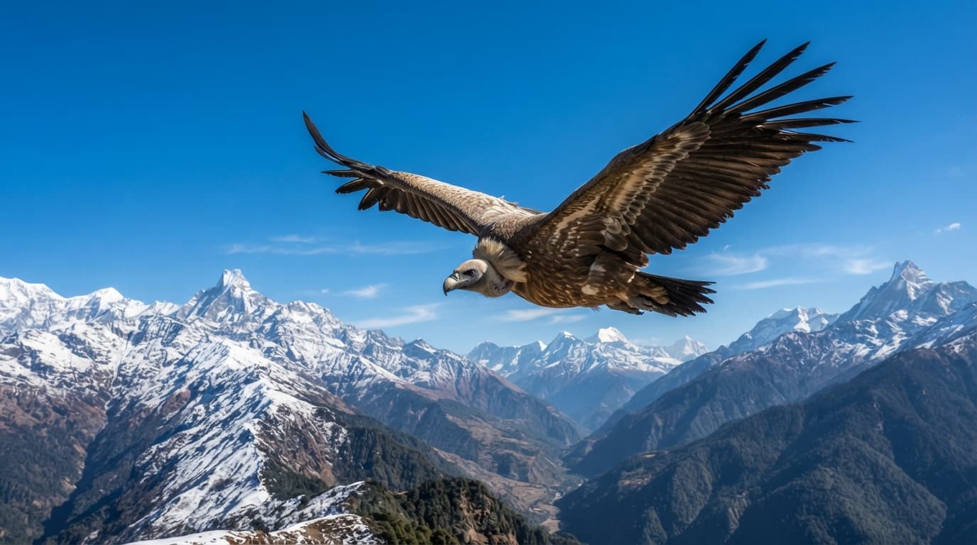 Himalayan Griffon flying over the Mardi Himal region.