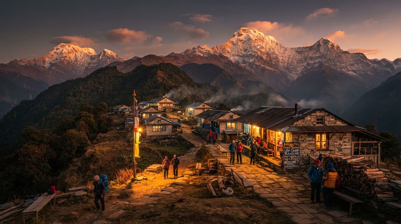 Sunset view from Low Camp on the Mardi Himal Trek.