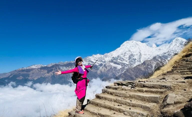 Walking on the way to Mardi Himal trek